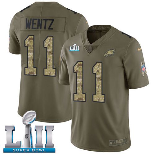 Men Philadelphia Eagles #11 Wentz Green Salute To Service Limited 2018 Super Bowl NFL Jerseys->youth nfl jersey->Youth Jersey